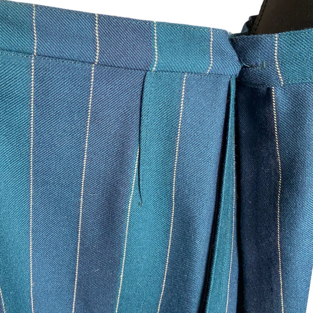 Vintage Blue Teal Striped Pleated A-Line Skirt - Picture 7 of 10